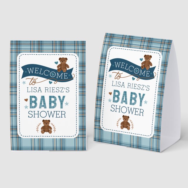 Tartan Teddy Bear  Baby Boy Shower Sign (Front/Back)