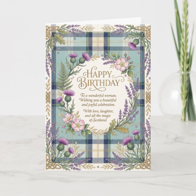 Tartan Thistle Birthday Card (Front)
