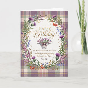 Tartan Thistle Floral Birthday Card