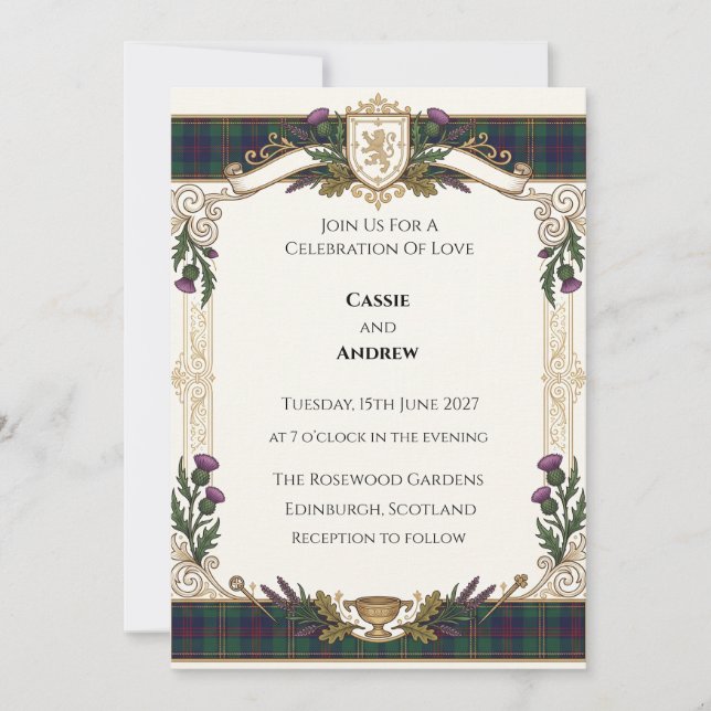 Tartan Thistle Wedding Invitation (Front)
