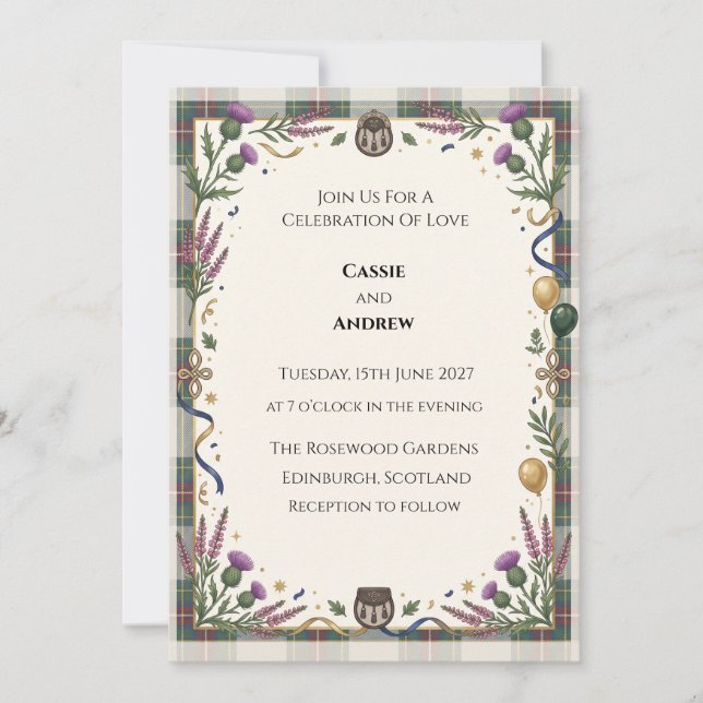 Tartan Thistle Wedding Invitation (Front)