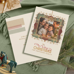 Tartan Trim Christmas One Photo Message ID1141A Holiday Card