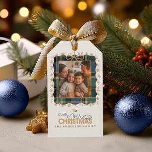 Tartan Trim Christmas One Photo Template ID1141B Gift Tags