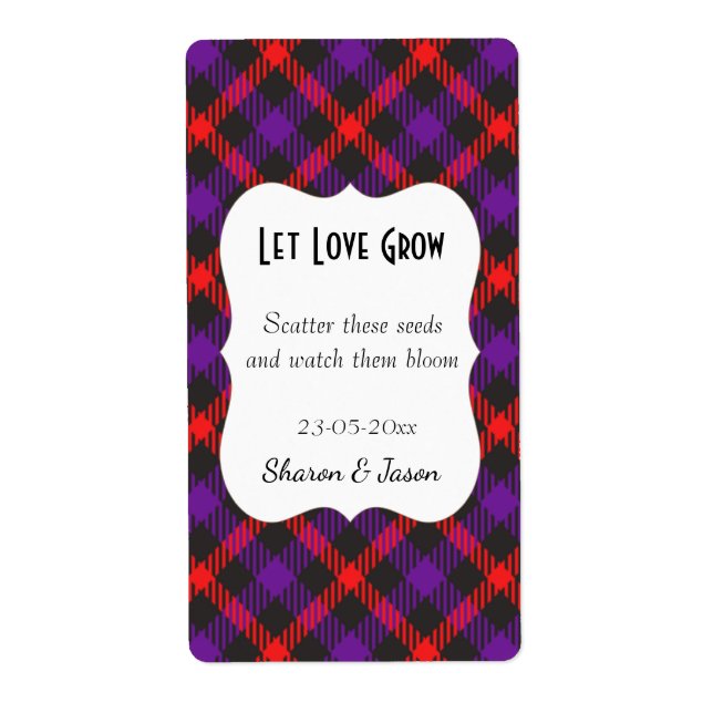 Tartan Wedding Favour Seed Pack Label Let Love Gro (Front)