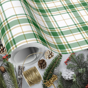 Tartan - White-Green-Caramel Gold Wrapping Paper