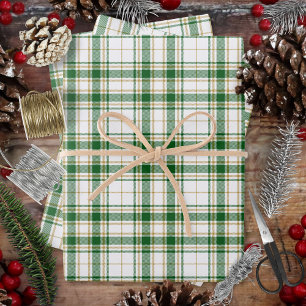 Tartan - White-Green-Caramel Gold Wrapping Paper Sheet