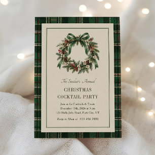 Tartan Wreath Christmas Cocktail Party Invitation