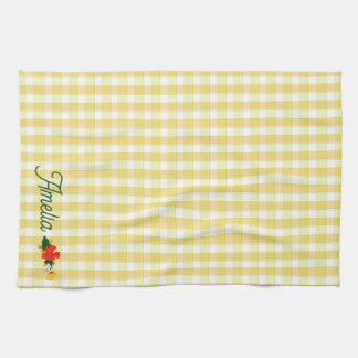 Tartan yellow simple wildflower pattern name tea towel