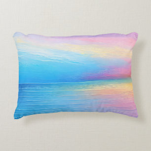 “Tarvask” Wide Pink and Blue Landscape Seascape Decorative Cushion