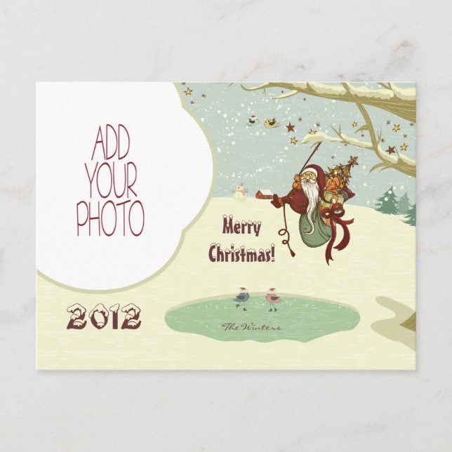 Tarzan Santa & Skating Birds Holiday Postcard (Front)