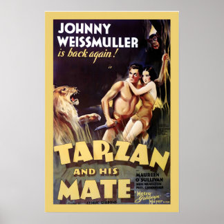 Tarzan! Weissmuller O'Sullivan 1934 Vintage Style Poster