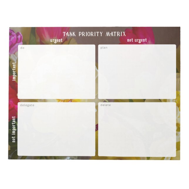 Task Priority and planner Matrix (floral) Notepad (Front)
