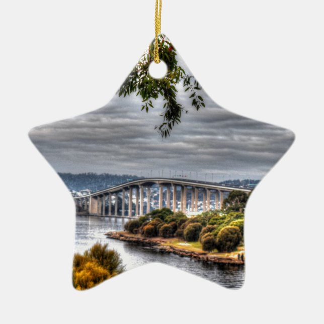 TASMAN BRIDGE HOBART TASMANIA AUSTRALIA CERAMIC TREE DECORATION (Front)