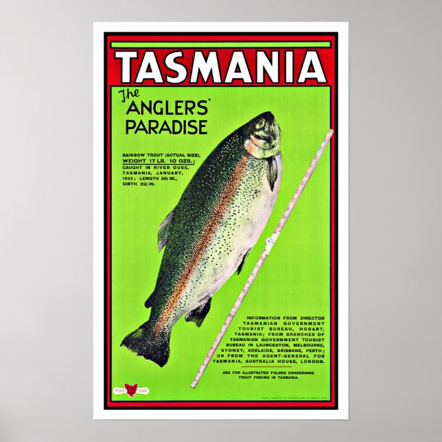 Tasmania Australia Anglers Paradise Fishing Poster (Front)