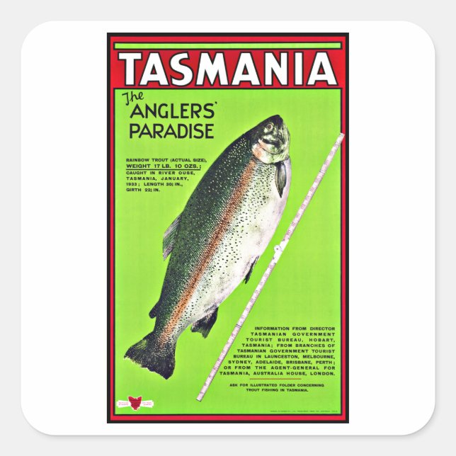 Tasmania Australia Anglers Paradise Fishing Square Sticker (Front)