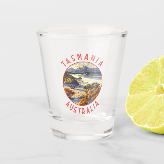 Tasmania Australia Retro Distressed Circle Shot Glass (Front)