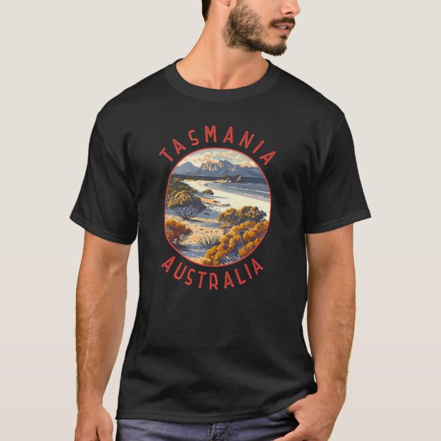Tasmania Australia Retro Distressed Circle T-Shirt (Front)