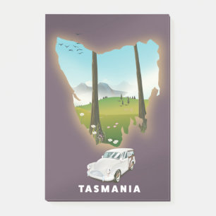 Tasmania illustrated map travel poster. post-it notes