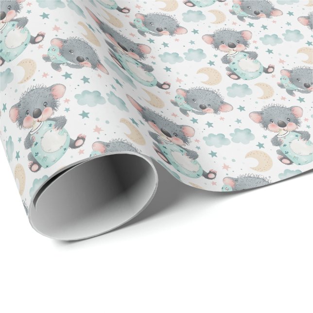Tasmanian Devil Baby Pastel Watercolor Pattern  Wrapping Paper (Roll Corner)