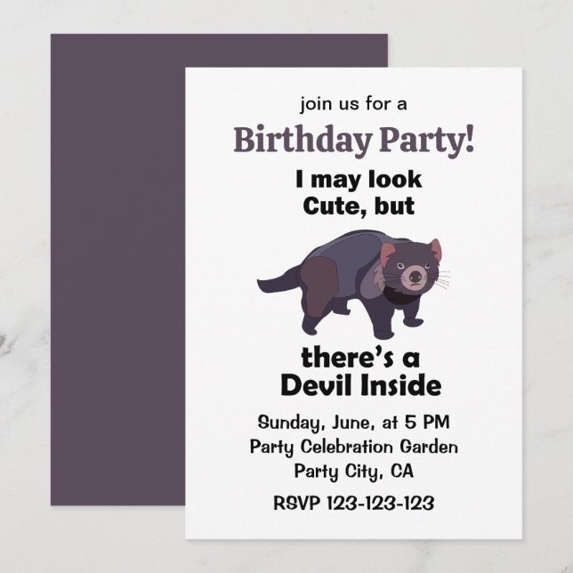 Tasmanian Devil Cute Devil Inside Funny Birthday Invitation (Front/Back)