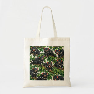 Tasmanian Devils in Lush Green Foliage Pattern Tote Bag