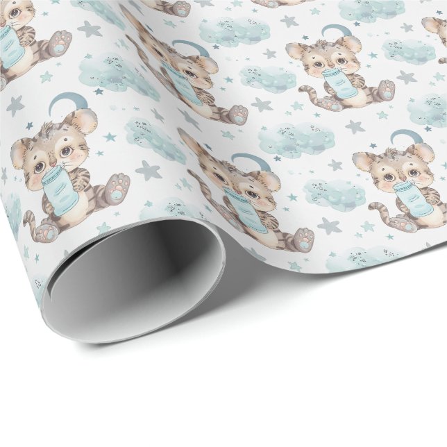 Tasmanian Tiger Baby Pastel Watercolor Pattern  Wrapping Paper (Roll Corner)