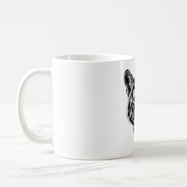 Tasmanian Tiger Head Black & White T-Shirt Coffee Mug (Left)