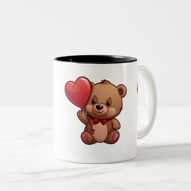 Tasse Amour Ours - Ballon Cœur Two-Tone Coffee Mug (Front Right)