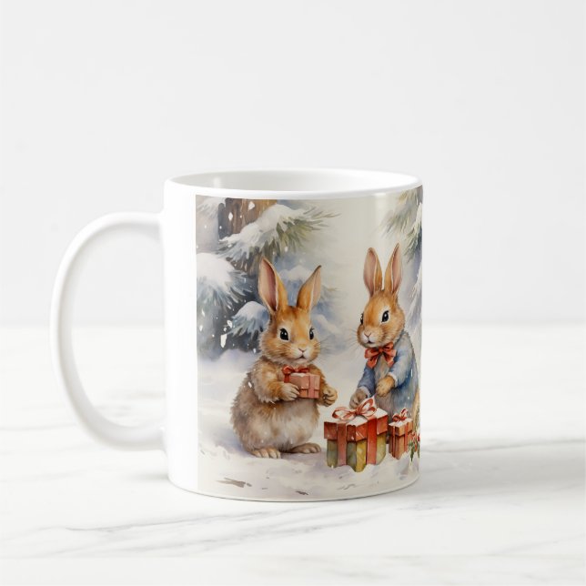 Tasse de Noël illustrée de jolis lapins Coffee Mug (Left)