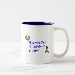 Tasse Mon petit-fils est autiste et je l'aime Two-Tone Coffee Mug