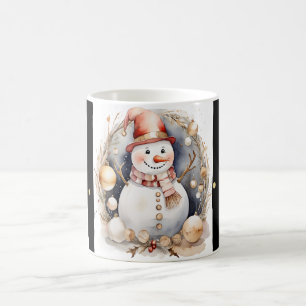 Tasse Snowman Watercolor Stripes Black Gold Var03 Coffee Mug