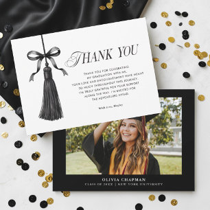 Tassel Black Bow Graduation Party Photo Thank You Card