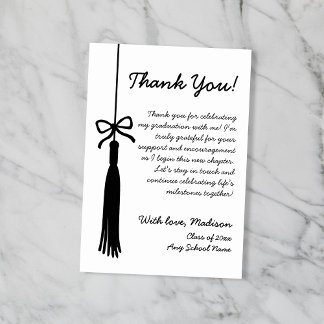 Tassel Bow Black & White Class Of 2026 Graduation Thank You Card