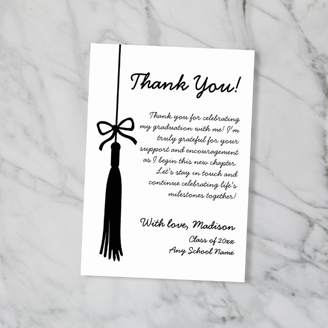Tassel Bow Black & White Class Of 2026 Graduation Thank You Card (Tassel Bow Black & White Class Of 2026 Graduation Thank You Card)