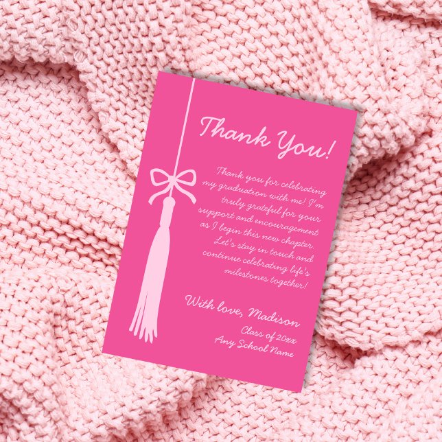 Tassel & Bow Pink Class Of 2025 Graduation Thank You Card (Tassel & Bow Pink Class Of 2025 Graduation Thank You Card)