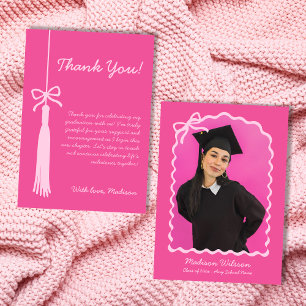Tassel & Bow Pink Grad Photo 2025 Graduation Thank You Card
