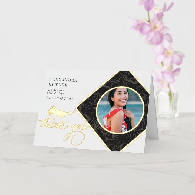 Tassel Class of 2023 Graduation Script Thank You Foil Greeting Card (Orchid)
