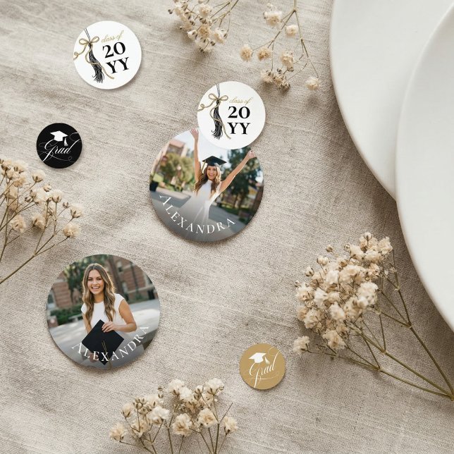 Tassel Gold Bow Graduation Party Custom Grad Photo Confetti (Tassel Gold Bow Graduation Party Custom Grad Photo Confetti)