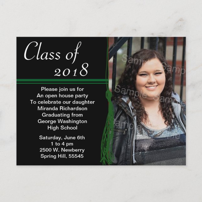 Tassel Green & Black Graduation Party Announcement (Front)