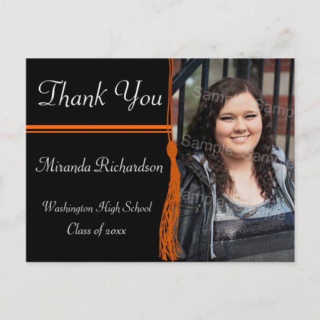 Tassel Orange & Black Graduation Party  Postcard (Front)