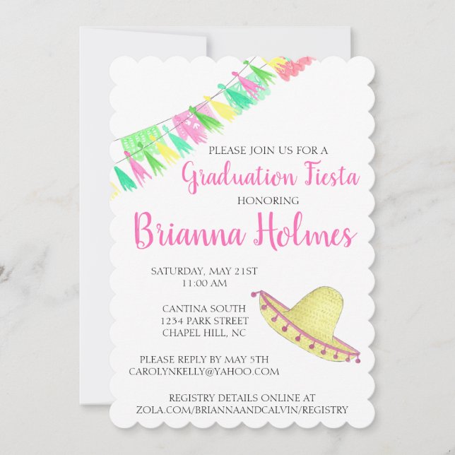 Tassel Papel Picado Pink Green Fiesta Graduation Invitation (Front)