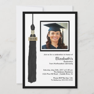 Tassel Photo Graduation Invitation Black & White