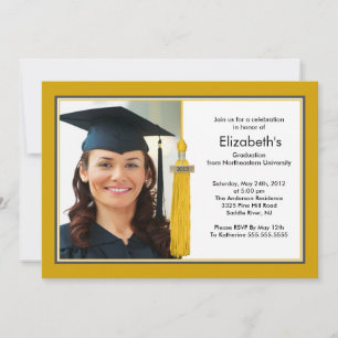 Tassel Photo Graduation Invitation Gold & White