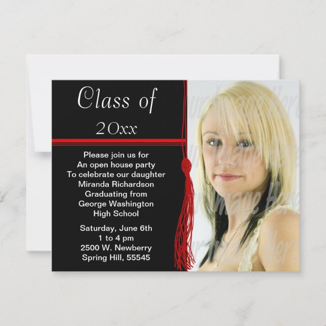 Tassel Photo Graduation Party Red and Black Invitation (Front)