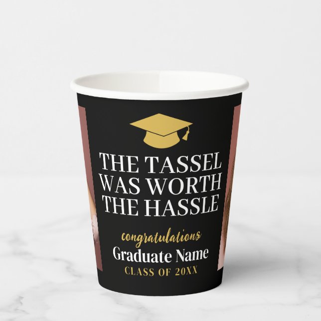 Tassel Was Worth Hassle Modern Graduation 2 Photo Paper Cups (Left)
