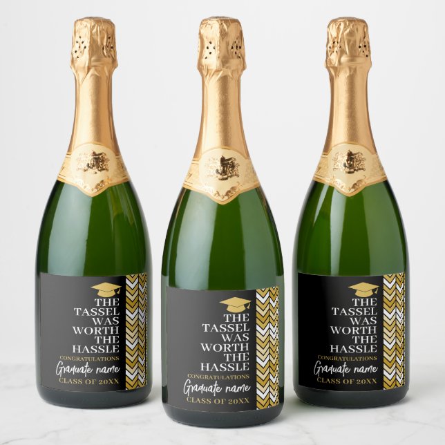 Tassel Was Worth the Hassle - Modern Graduation Sparkling Wine Label (Bottles)