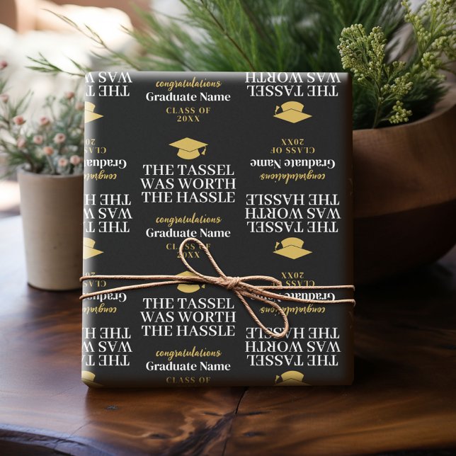 Tassel Was Worth the Hassle - Modern Graduation Wrapping Paper (Custom Graduation Wrapping Paper)