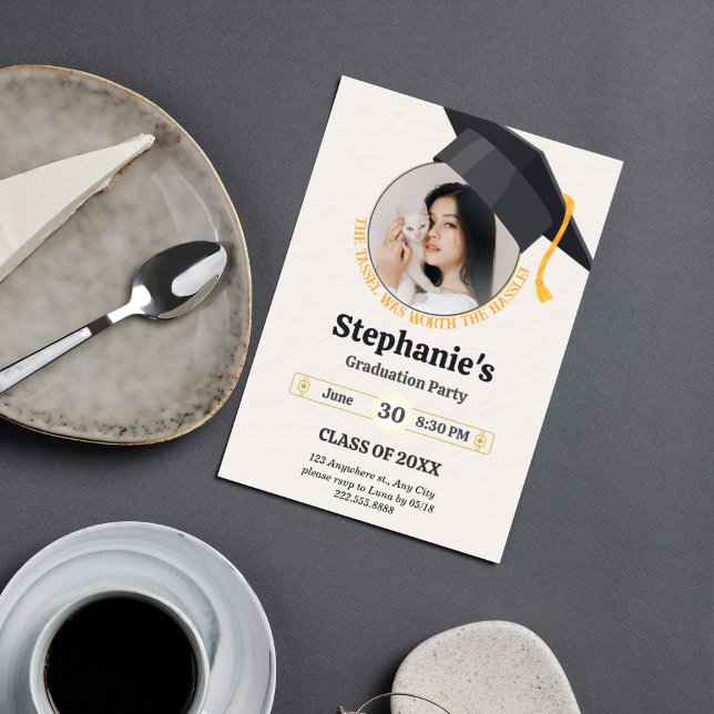 Tassel Worth the Hassle Graduation Photo Invitation (Tassel Was Worth the Hassle Photo Collage Invitation)