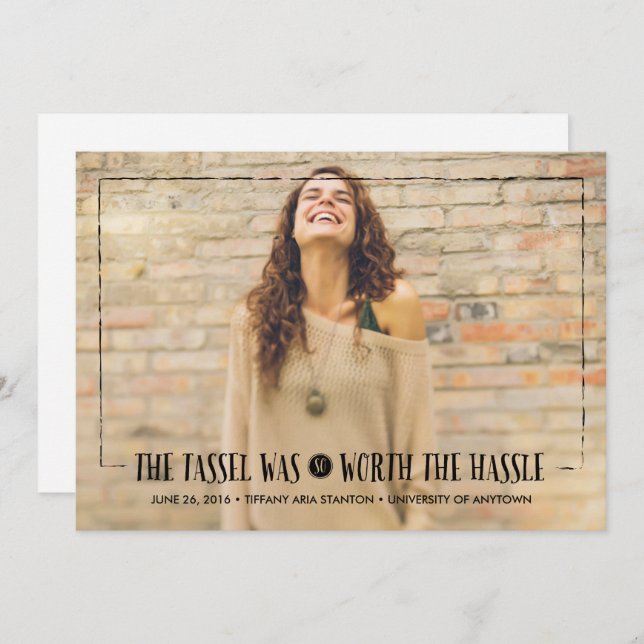 Tassel worth the Hassle in Black Grad Announcement (Front/Back)