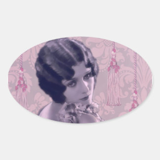 Tassels & Damask Vintage Photo - Amani Oval Sticker